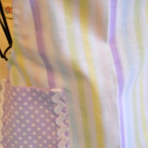 Retro Style Infant Toddler Apron in Stripes with Purple Polka Dots size 6 months image 4