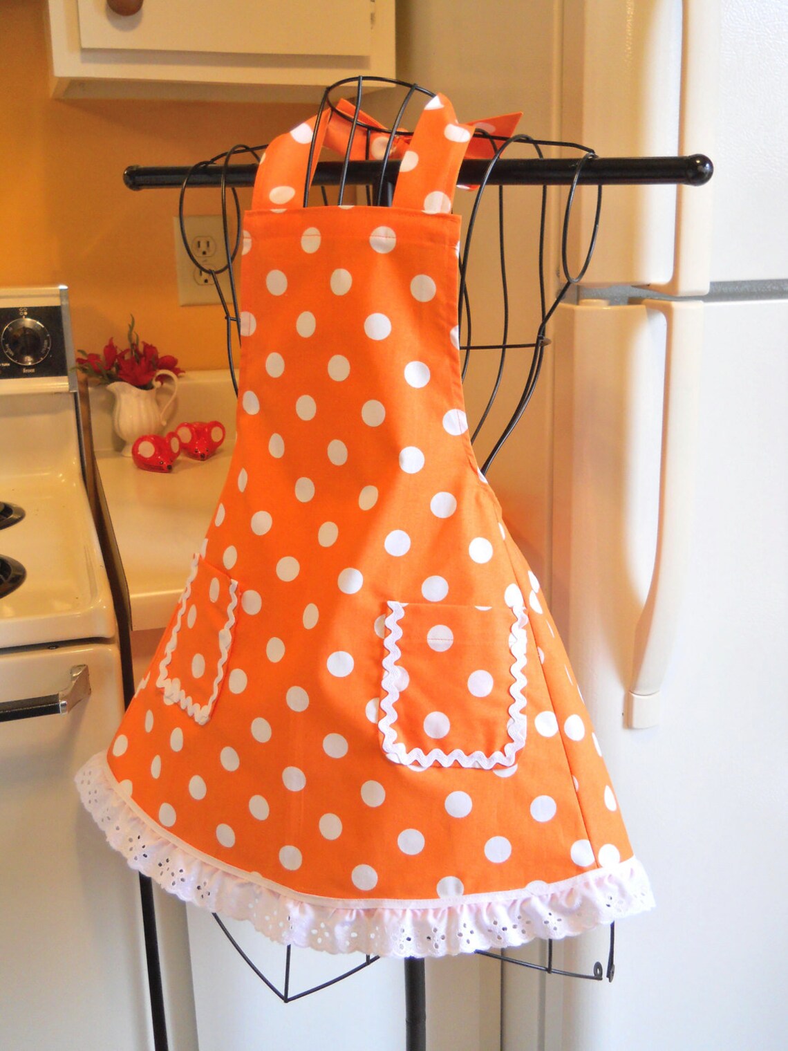 Girl's Retro Vintage Style Full Apron in Orange with Large Etsy