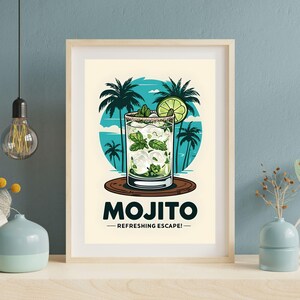 Mojito Cocktail Poster | Tropical Retro Wall Art