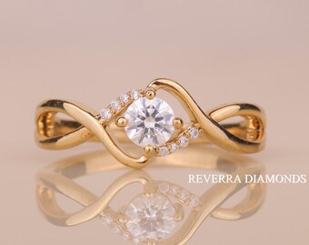 Verlobungsring aus 14-karätigem Massivgold mit Infinity-Twist-Design, 0,25 ct runder, im Labor gezüchteter Diamant, IGI-zertifiziert, zierlicher Solitär-Verlobungsring