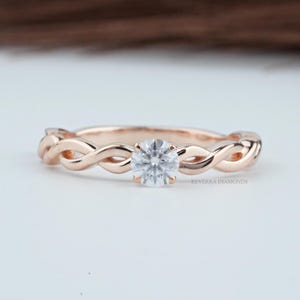 0.25 Ct Round Lab Diamond Twisted Solitaire Engagement Ring, Best Anniversary Gift For Her, Lab Diamond Promise Ring