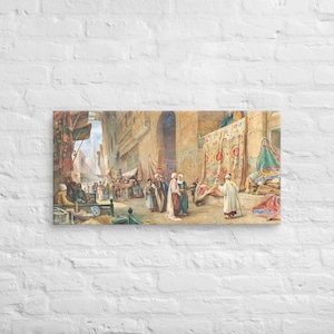 Vintage Middle Eastern Painting | Antique Artwork | Carpet Merchant in Cairo, Egypt |  19th Century Art Print | FREE SHIPPING
