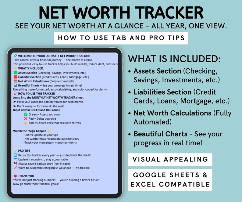 Net Worth Tracker Template | Easy Budget Spreadsheet | Google Sheets ...