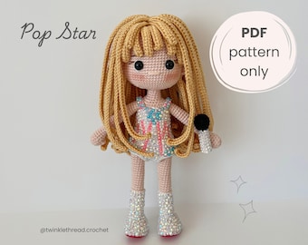 Patrón PDF Amigurumi Muñeca Crochet Estrella Pop