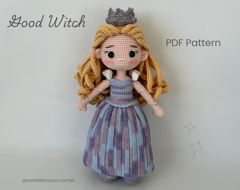 Patrón PDF de amigurumi de muñeca de ganchillo de bruja buena