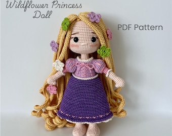 Patrón PDF de amigurumi de muñeca de ganchillo Princesa Flores Silvestres