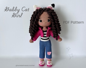 Patrón PDF de amigurumi de muñeca de ganchillo Gabby Cat Girl