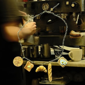 Breakfast charm necklace/ bakery charm necklace / realistic food necklace/ polymer clay necklace / hand sculpted jewelry /