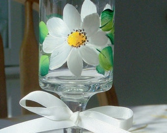 daisy candle holder, hand painted daisies, daisy votive holder , 3 piece candle set, mirror with daisies