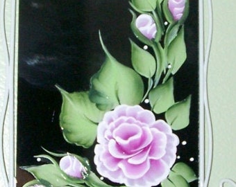 rose mirror , wall mirror , hand painted , metal mirror , white mirror, pink roses