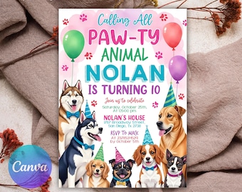 Editable Dog Birthday Invitation template, Puppy Birthday Invitation, Dog Invitation, Puppy Invitation, Pawty Invitation