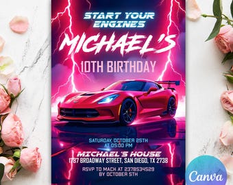 Editable Race Car Invitation Birthday Kids Party Invite Sport Car Birthday Invitation, Cars Birthday Invitation Race Super Car Birthday