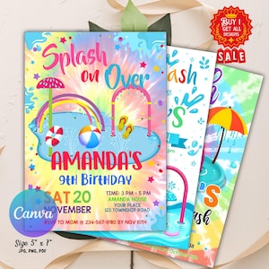 Splash Pad Party Invitation, Editable Splash Invitation, Water Park Party Invitation, Waterpark Invite, Splash Pad Instant Download