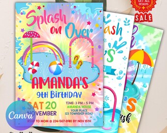 Splash Pad Party Invitation, Editable Splash Invitation, Water Park Party Invitation, Waterpark Invite, Splash Pad Instant Download
