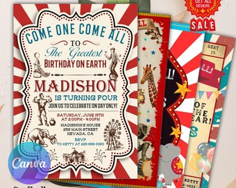 Carnival Birthday Invitation, Circus Birthday Invitation, Carnival Invitation, Editable Canva Template, Editable Circus Birthday Invite