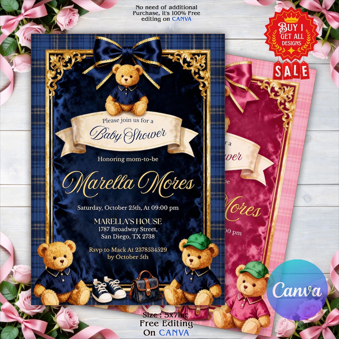 Polo Teddy Bear Baby Shower Invitation, EDITABLE Ralph Lauren Baby ...