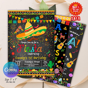 Editable Fiesta Birthday Invitation, Mexican Theme Invitation, Fiesta Invitation, Mexican Papel Birthday Invite, Fiesta Canva Template