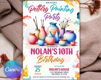Editable Pottery Art Birthday Party Invitation, Potter Painting Birthday Party Invite, Painting Artist Birthday Mobile Invitation