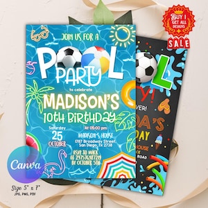 Editable Soccer Pool Birthday Invitation, Soccer Birthday Invitation, Pool Party Birthday Invitation, Boy Sports Summer Birthday Invite