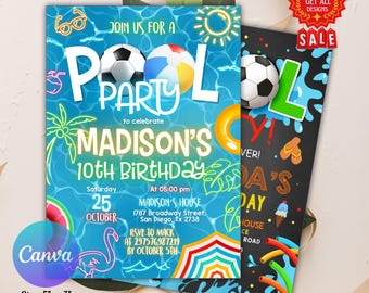 Editable Soccer Pool Birthday Invitation, Soccer Birthday Invitation, Pool Party Birthday Invitation, Boy Sports Summer Birthday Invite