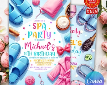 Spa Party Birthday Invitation, Spa Girl Invitation, Tween Spa Party Birthday Party Invite, Pamper Birthday Glam Party, Canva Template