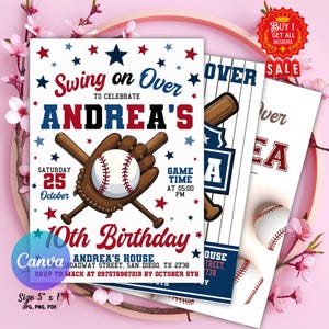 Invito di compleanno a tema baseball modificabile, inviti a tema baseball, inviti a tema baseball, compleanno a tema baseball, invito a tema baseball in formato digitale