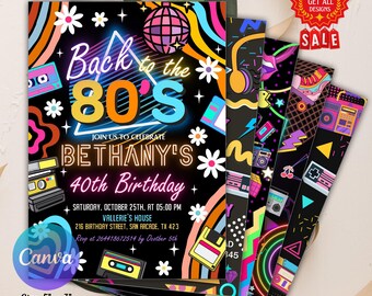 Editable 80s Party Invitation, Back to the 80s, Throwback Party, House Party, Birthday Invitation, Printable or Digital Invite, 80s Theme