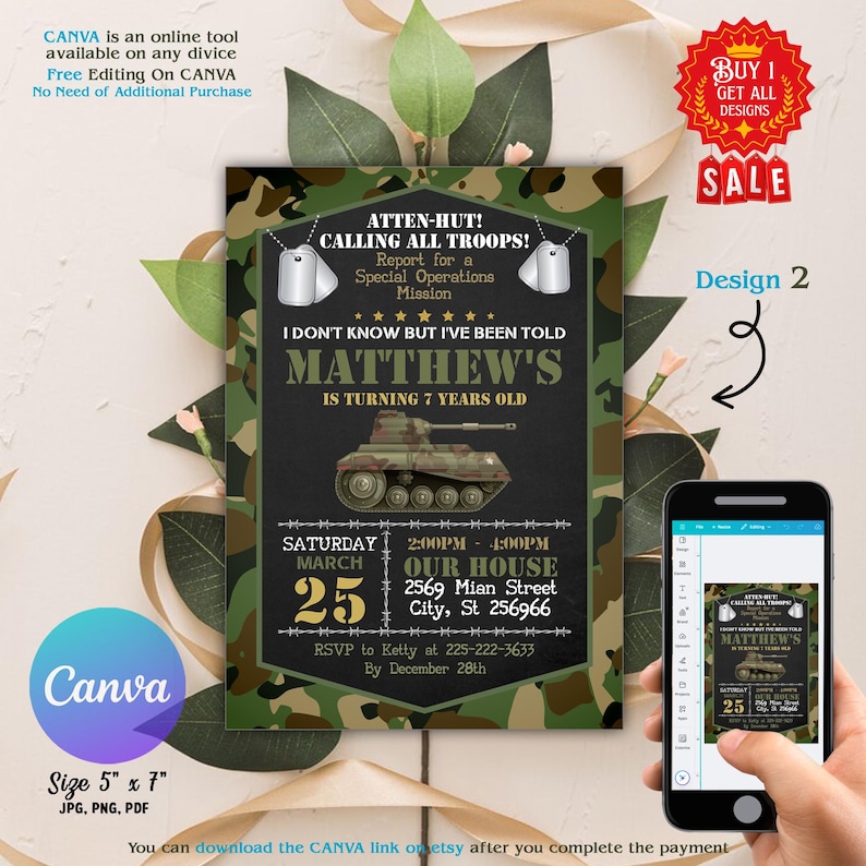 Army Birthday Invitation, Military Party Invitation, Soldier Birthday ...