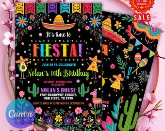 Fiesta Birthday Party Invitation Template, Mexican Birthday Invitation, Bright Colorful Florals, No time to Siesta Let's Fiesta, Girl Fiesta