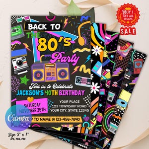 Faire-part de fête des années 80, retour dans les années 80, invitation hip hop, fête des années 80, invitation de fête des années 80, invitation d'anniversaire rétro, toile modifiable