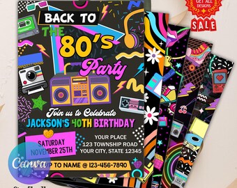Editable 80s Party Invitation, Back to the 80s, Hip Hop Invite, Throwback Party, 80s Party Invite, Retro Birthday Invitation, Editable Canva
