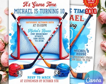 Hockey Birthday Invitation, Editable Digital Download, Ice Hockey Party Invite, Printable Sports Theme, Ice Hockey Birthday Invitation