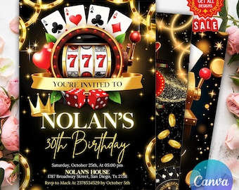 Casino Birthday Invitation, Casino Night, Casino Theme Birthday, Casino Retirement, Playing Cards Poker, 21st 30th 40th 50th, Editable Canva