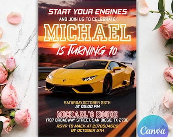 Editable Race Car Invitation Birthday Kids Party Invite Sport Car Birthday Invitation, Race Car Birthday Invitation, Car Birthday Invitation