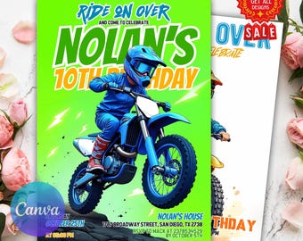 Motocross Birthday Invitation Template, Editable Canva Motocross Party Invite for Kids, Dirt Bike Birthday Theme, Instant Digital Download