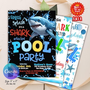 Shark Pool Party Invitation, Shark Birthday Invitation, Shark birthday, Shark Party, Pool Party Shark Birthday Invitation