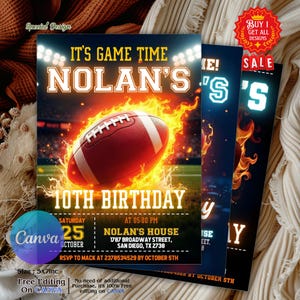 Football Invitation, Football Game Time Invitation, Digital Football Birthday Invite, Football Game, Sports Party Invite, Editable Printable