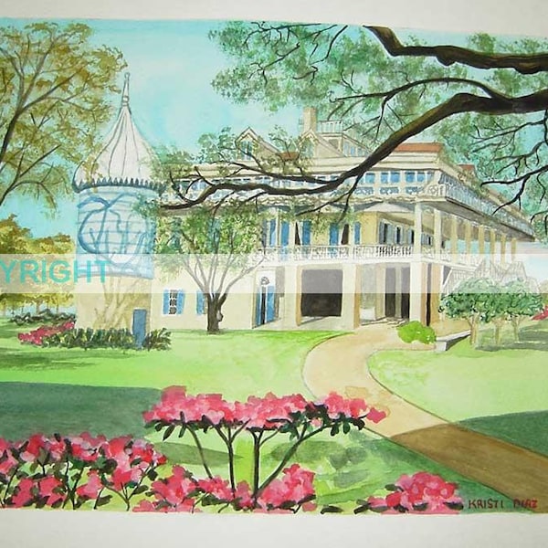 San Francisco Plantation | 11 X 14 | Print of Watercolor | Louisiana Artist Kristi Jones | antebellum architecture | home historical art