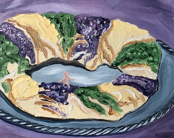 Mardi Gras King Cake | 8 x 10 inch impressionist Print Louisiana cuisine food still life restaurant New Orleans French Quarter art