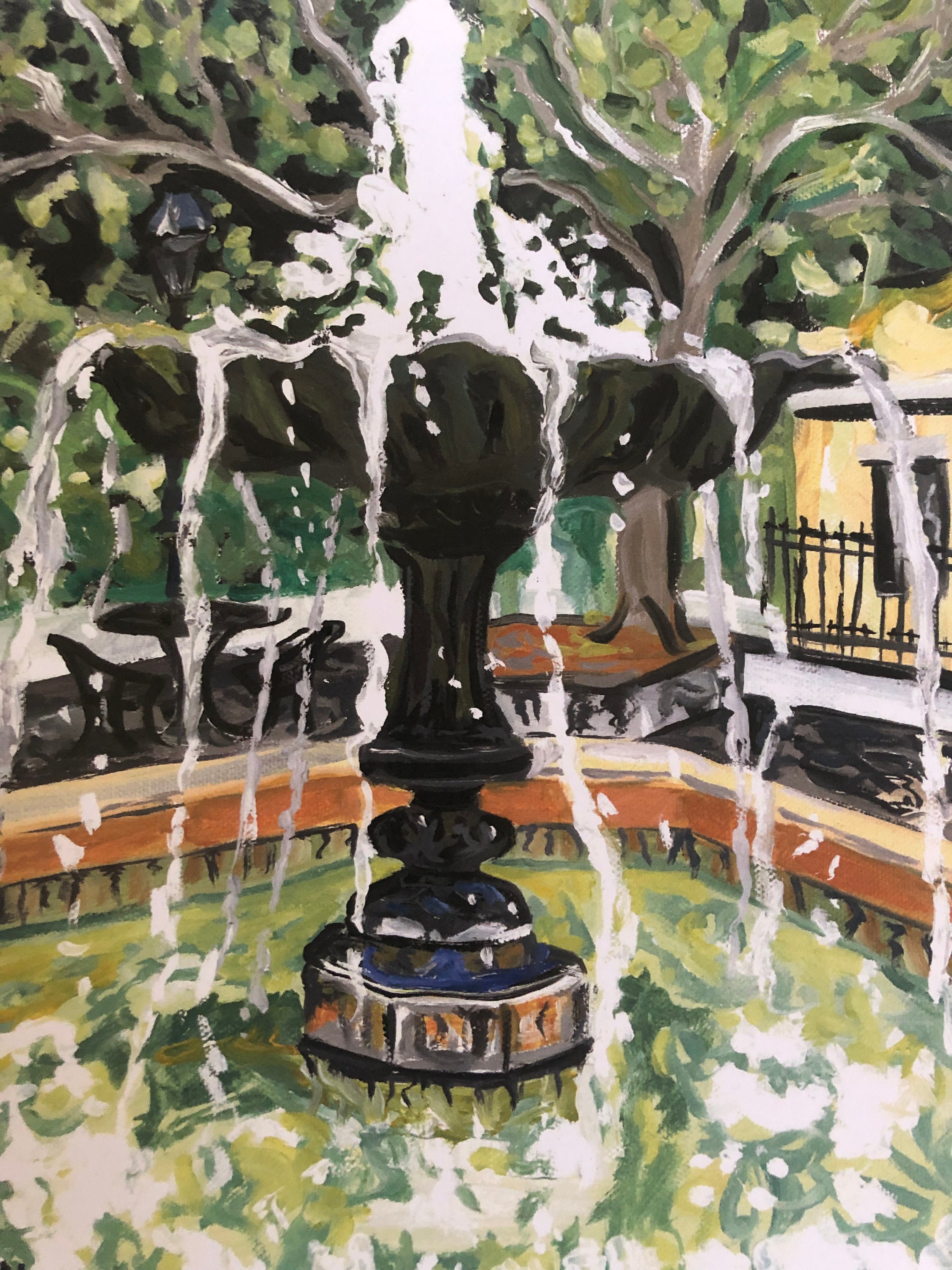 絵画 water fountain New Orleans Fountain | 8 X 10 Print of Oil Painting Louisiana
