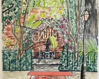 PHARMACY Museum COURTYARD | 8 x 10 Signed Watercolor PRINT French Quarter New Orleans Louisiana banana trees tropical art famous place art