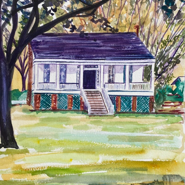 Caspiana House | 9 x 12 Print of Watercolor Painting | Louisiana Artist Kristi Jones | antebellum cottage architecture | Shreveport home