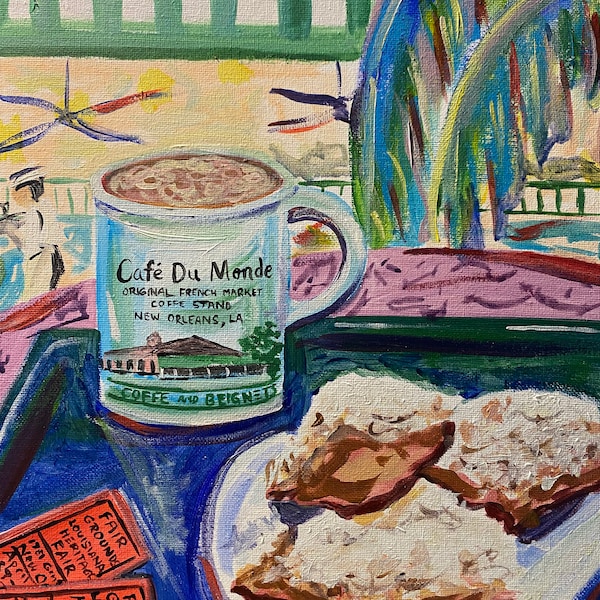 Jazz Fest Day! | Cafe Du Monde 11 x 14 inch PRINT Louisiana cuisine food still life restaurant New Orleans French Quarter art music festival