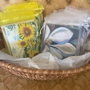 Cartes de correspondance magnolia et tournesol | Kristi Jones Artiste | de correspondance vierges / lot de 5 cartes et 5 enveloppes | Fleurs du sud