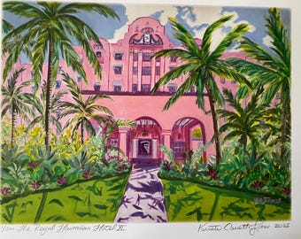 The Royal Hawaiian Hotel XI | 8 x 10 or 11 x 14 or BIG art print signed | Honolulu Hawaii Waikiki Beach hotel palm trees art pink tropical