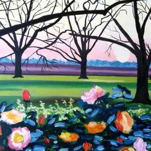 Camellias in the Pecan Orchard - 11 x 14 Print of an Original Oil Painting Impressionist Art by  Louisiana Artist Kristi Cavett Jones farm
