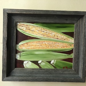Caddo Parish Corn | corn vegetable food | framed oil painting | realism art | cuisine yellow farm country kitchen restaurant art