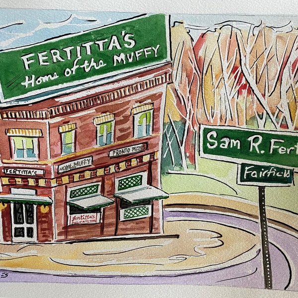 Fertitta’s | Signed Print of Watercolor Painting Shreveport Louisiana art Italian restaurant muffuletta