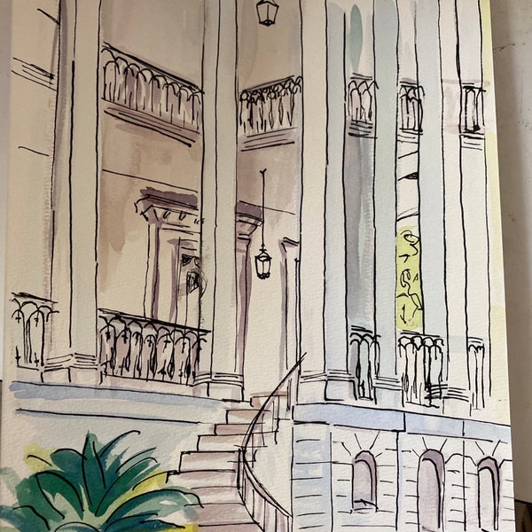 Nottoway Staircase | White Castle plantation  home mansion Louisiana Watercolor by Kristi C Jones historical plantation house