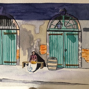 Praline Lady no Quarter | Pintura em aquarela da artista de Louisiana Kristi C Jones Nova Orleans Louisiana French Quarter Art Southern Candy